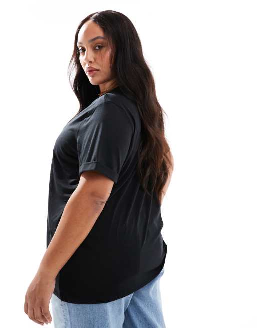 ONLY Curve – T-Shirt in Schwarz mit umgeschlagenen Ärmeln, 3 von 4