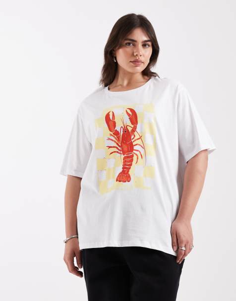 ONLY Curve - T-shirt oversize à imprimé homard - Blanc - view 1