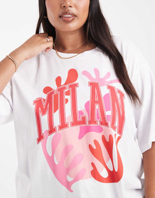 ONLY Curve - T-shirt oversize à imprimé Milan - Blanc, 3 de 4