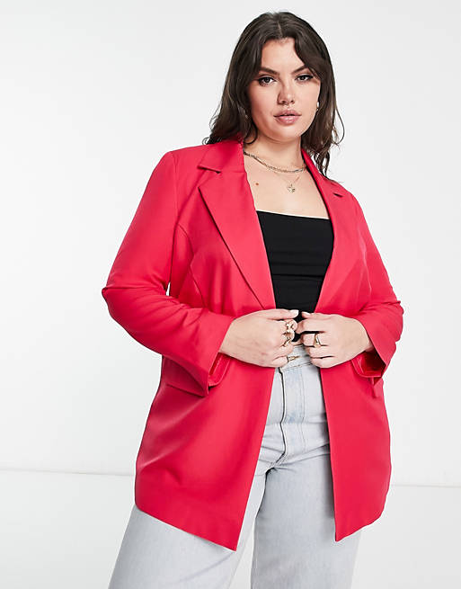 Only Curve tailored blazer in bright pink