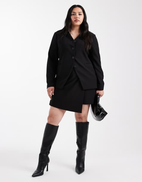 ONLY Curve tailored blazer & skort co-ord in black - view 1