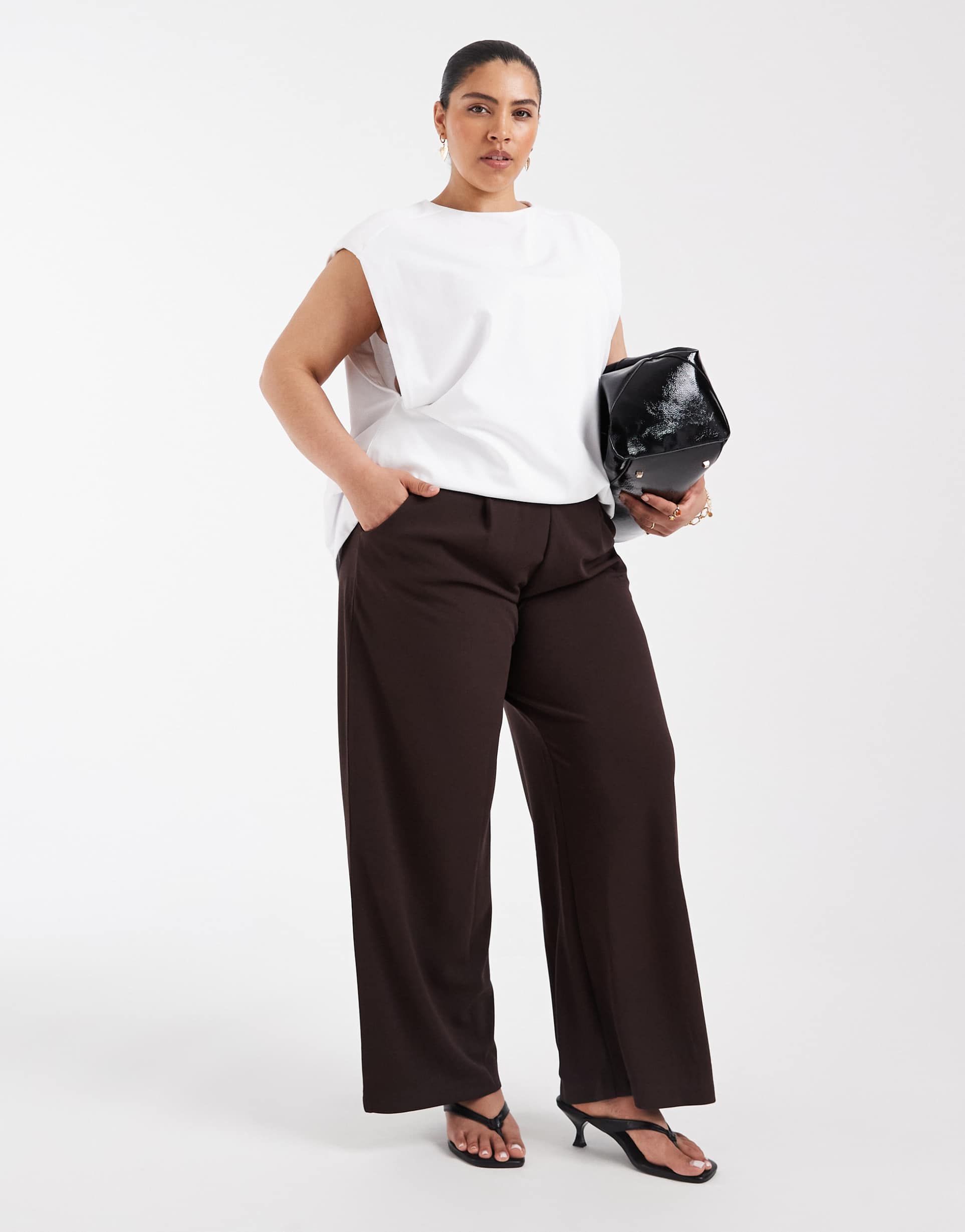 only curve tailored wide leg pants dark brown
