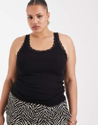 ONLY Curve - Tanktop in Schwarz mit Spitzenbesatz
