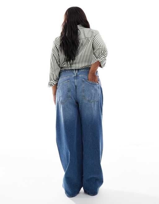 ONLY Curve Taylor barrel jeans in dark blue