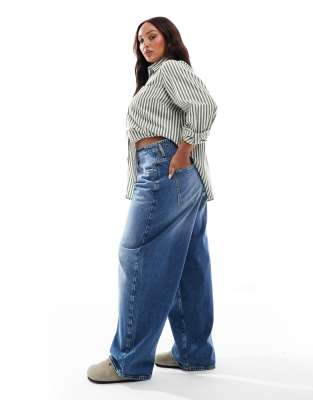 Only Curve Taylor Barrel Leg Jeans In Blue
