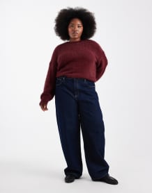 ASOS DESIGN Curve knit oversized sweater in eyelash yarn in burgundy