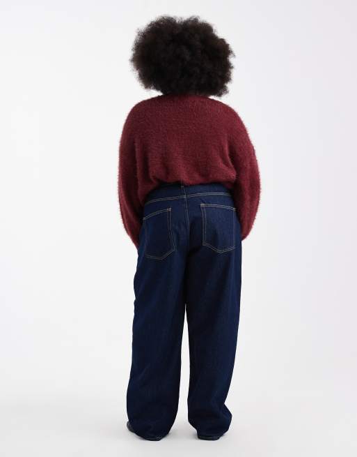 ONLY Curve Taylor high waist barrel jeans in dark blue, 2 of 5