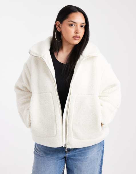 ONLY Curve teddy borg jacket in white - view 1