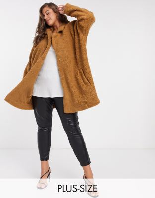 Only Curve teddy coat in camel | ASOS