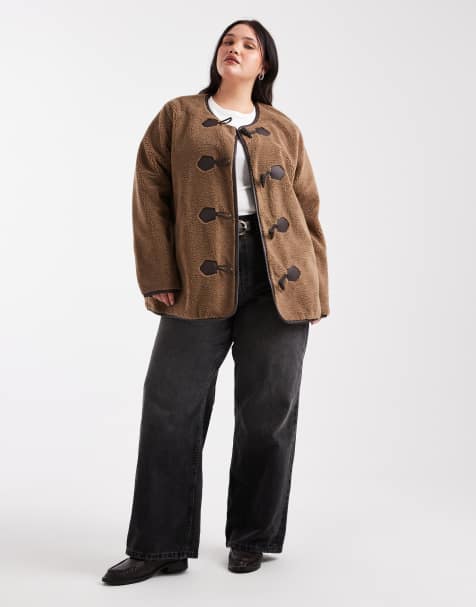 ONLY Curve teddy duffle coat in brown - view 1