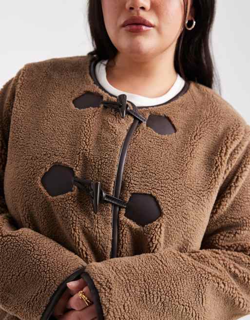 ONLY Curve teddy duffle coat in brown, 2 of 4