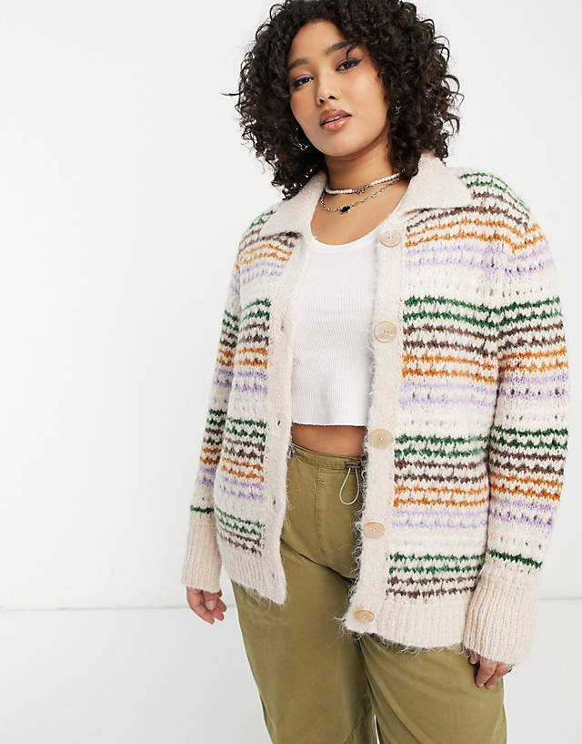 ONLY Curve - textured button up collar cardigan in multi