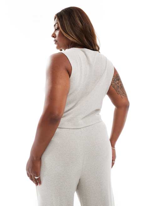 ONLY Curve textured casual waistcoat co-ord in stone, 4 of 4