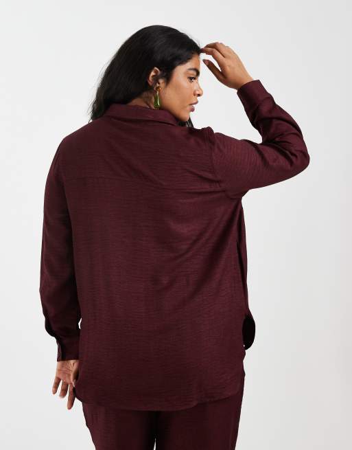 ONLY Curve textured long sleeve shirt in burgundy - part of a set, 4 of 4