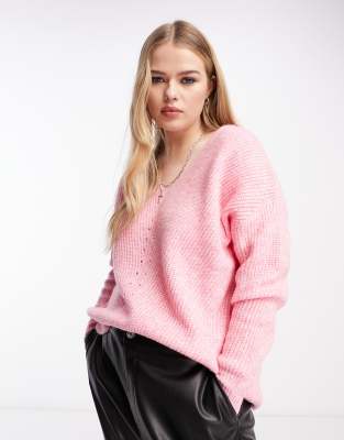 textured v neck sweater in pink