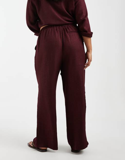 ONLY Curve textured wide leg pants in burgundy - part of a set, 5 of 5