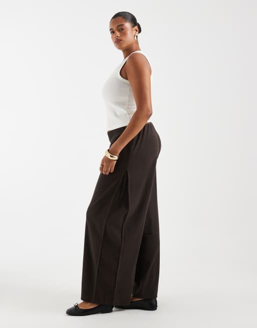 ONLY Curve textured wide leg pants in chocolate brown, 2 of 5