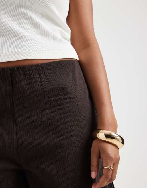 ONLY Curve textured wide leg pants in chocolate brown, 4 of 5