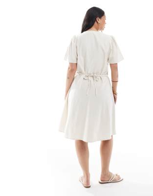 Only Curve Tie Detail Mini Dress With Linen