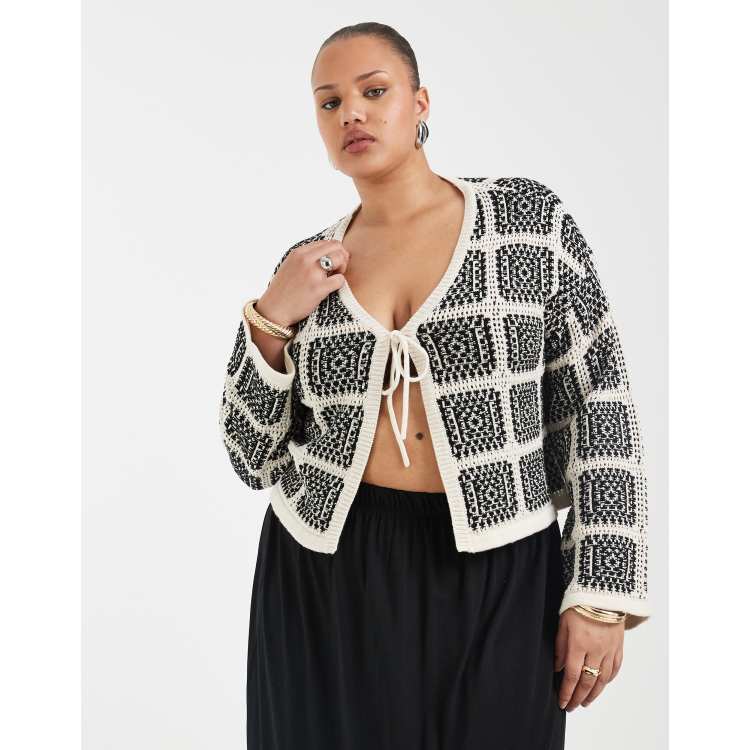 ONLY Curve tie front crochet cardigan in black | ASOS
