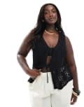 [Only Curve] ONLY Curve tie front crochet singlet in black S Black