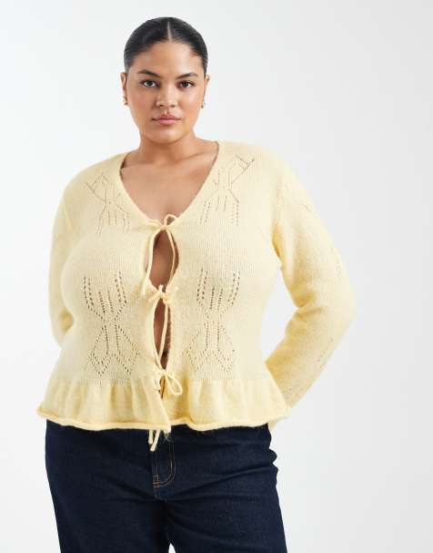 ONLY Curve tie front knitted cardigan in pale yellow