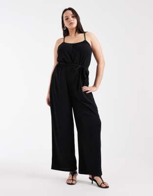ONLY Curve tie waist jumpsuit in black black 10390₽