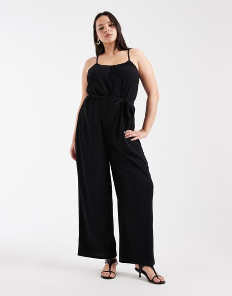 ONLY Curve tie waist jumpsuit in black - view 1