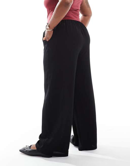 ONLY Curve tie waist palazzo trousers in black, 3 of 5