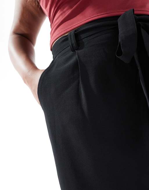 ONLY Curve tie waist palazzo trousers in black, 4 of 5