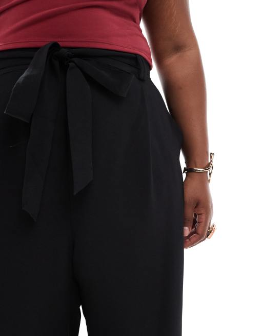 ONLY Curve tie waist palazzo trousers in black, 5 of 5