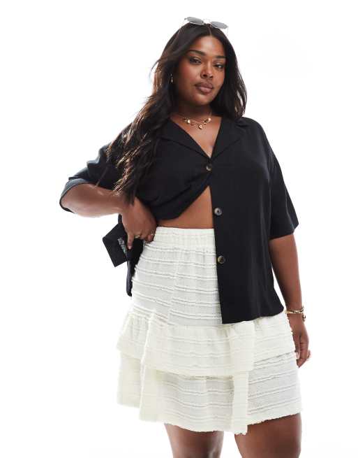 ONLY Curve tiered frills mini skirt in cream