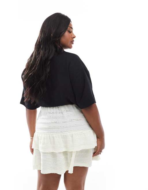 ONLY Curve tiered frills mini skirt in cream
