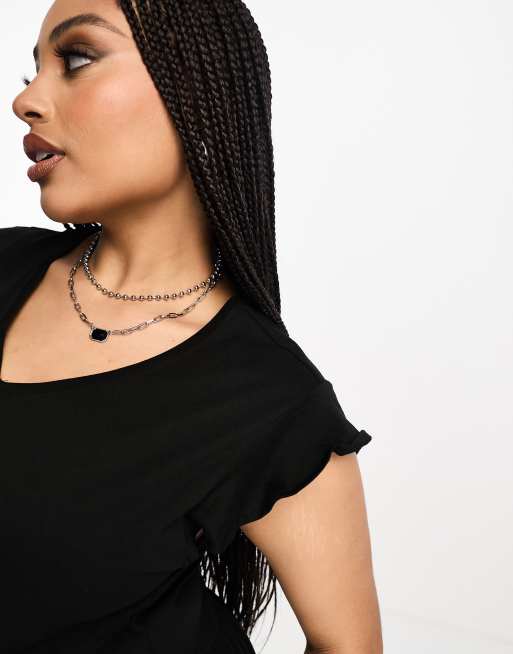 Only Curve tiered mini dress in black, 2 of 4