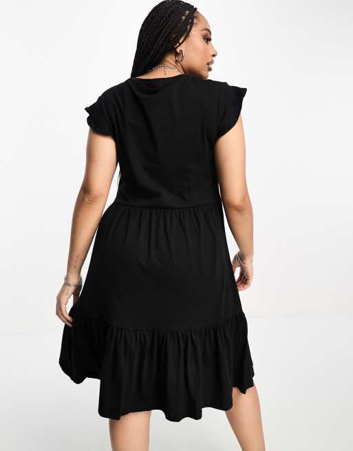 Only Curve tiered mini dress in black, 3 of 4