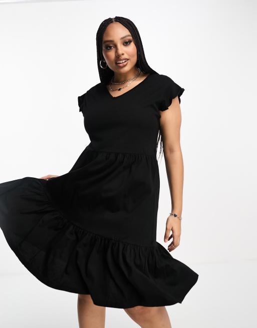 Only Curve tiered mini dress in black, 4 of 4