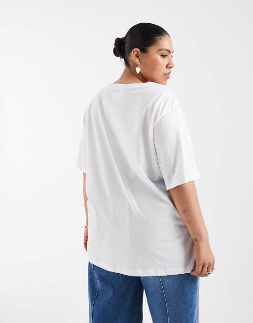 ONLY Curve tomato graphic oversized t-shirt in white, 4 of 4