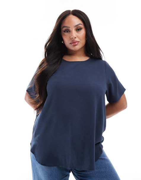 Only Curve - Top a maniche corte blu navy - view 1