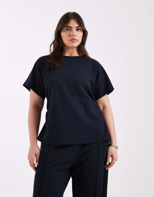 ONLY Curve - Co-ord set van top met gerimpeld detail en broek met wijde pijpen in marineblauw, 3 van 3