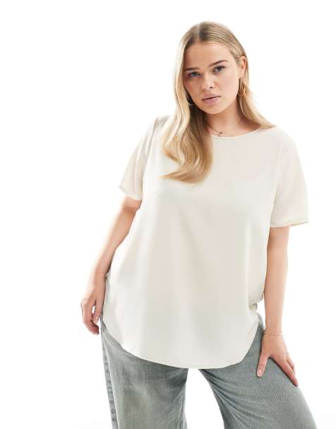 ONLY Curve - Top met korte mouwen in crème - view 1