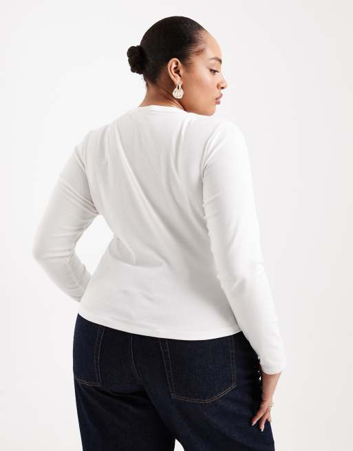 ONLY Curve - Top met subtiele V-hals en lange mouwen in wit, 3 van 4