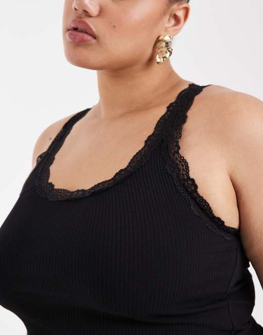 ONLY Curve - Top senza maniche nero con finiture in pizzo, 3 di 4