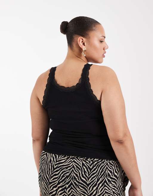ONLY Curve - Top senza maniche nero con finiture in pizzo, 4 di 4