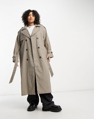 trench coat in brown check