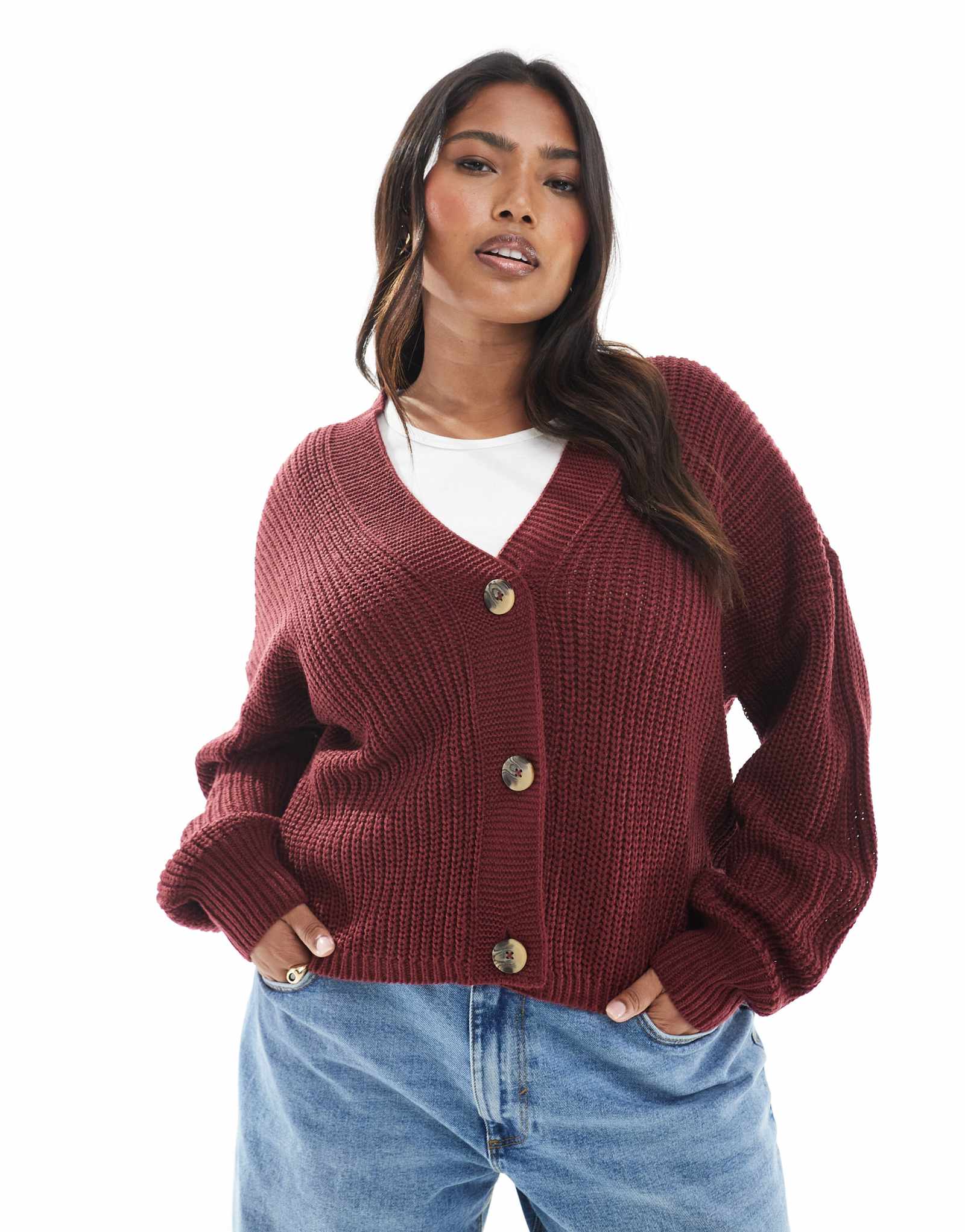 ЕДИНСТВЕННЫЙ кардиган с округлым V-образным вырезом бордового цвета