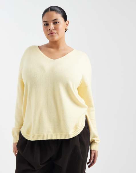 ONLY Curve v-neck jumper in light yellow - view 1