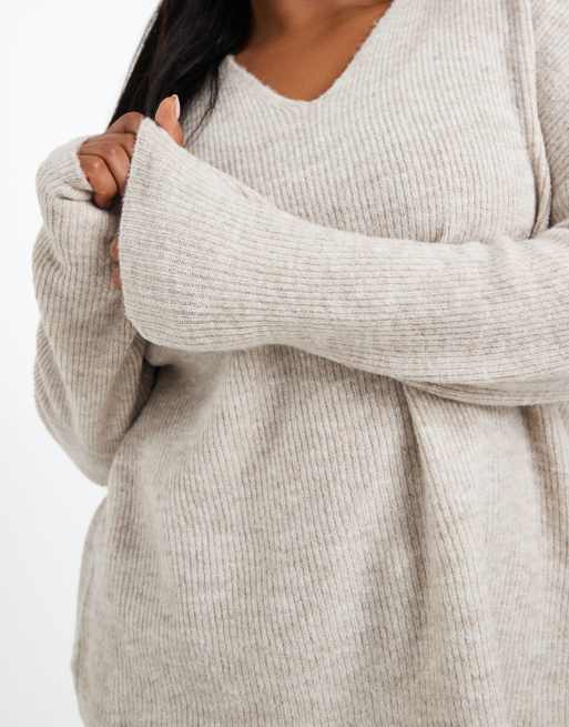 ONLY Curve v-neck jumper in stone, 4 of 4