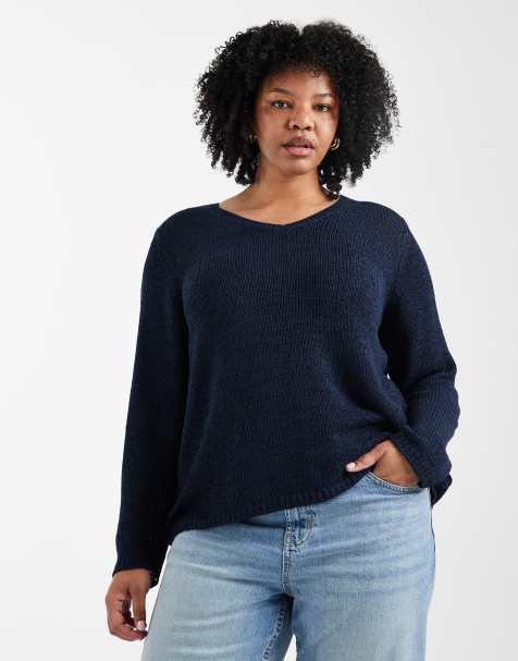 ONLY Curve v-neck knit sweater in navy - view 1