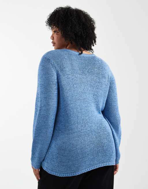 ONLY Curve v-neck knitted jumper in blue, 2 of 4