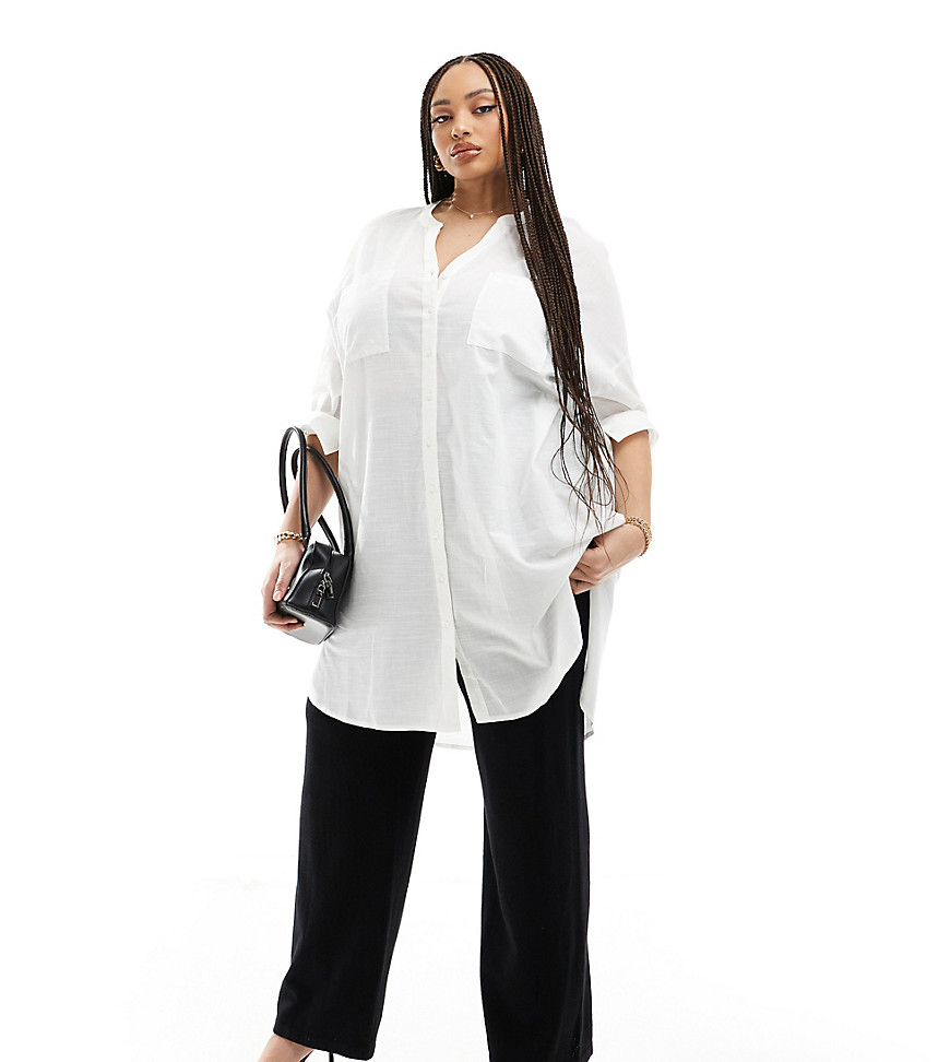 Tops by ONLY Curve Add-to-bag material V-neck Button placket Chest pockets Oversized fit